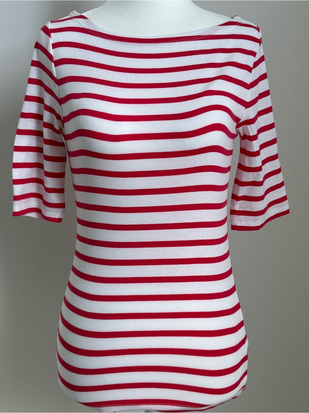 GAP Red & White Striped Boatneck Short Sleeve Top